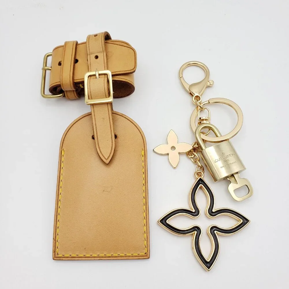 Authentic Louis Vuitton Luggage Nametag and Gold Padlock with Unbranded Keycharm